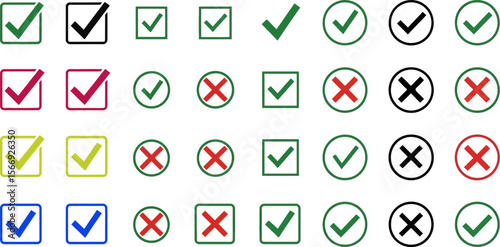 Check mark and cross vector set green and red approval and disapproval icons