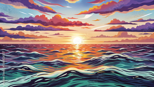 Open Sea with Long Swells and Reflected Sky cartoon Peaceful Maritime Background