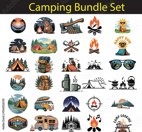 Travel and Vacation Icon Set with Summer and Nautical Symbols