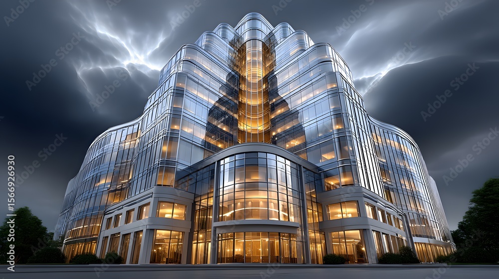 Fototapeta premium Corporate office tower with shiny glass walls high resolution picture