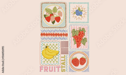 Fruit stall. Fruit market t shirt artwork. Eat more fruit. Fruit club print design. Tropical sweetness artwork.