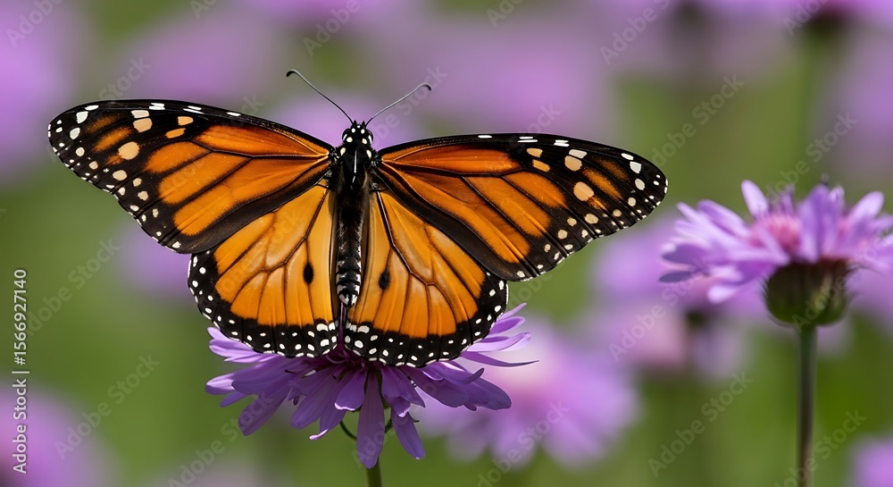 Fototapeta premium Monarch Butterfly on Purple Flower A Stunning Close-Up