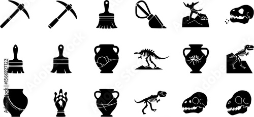Set of Archaeology icons in black color