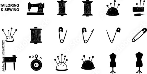 Tailoring and Sewing Icons - Set of Silhouette Illustrations