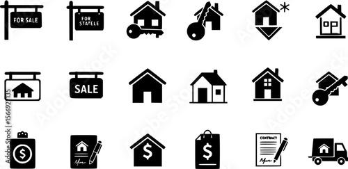Real Estate Icon Set in Black and White