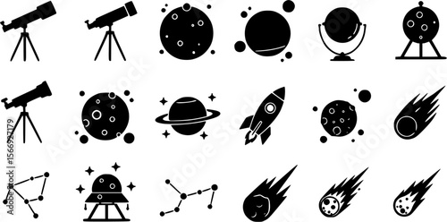 Collection of Space Icons - Planets, Telescopes, and More