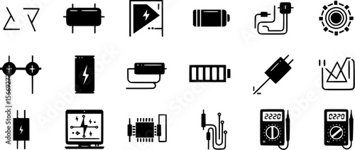 Electronics and electrical components outline icons set