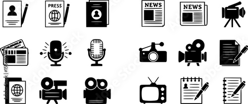 Media and Journalism Icon Set - Black and White Vector Illustration