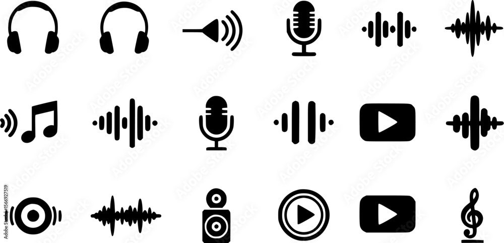 Fototapeta premium Audio and Music Icons Vector Set