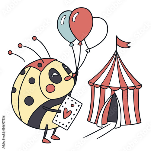 Bashful expression on a Ladybug in a Circus Carnival theme, with holding a heart – Big Top Brights vector art