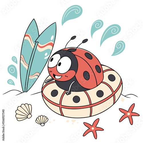 Ocean Dreams colored Ladybug with a Cheerful touch, placed in a Under the Sea theme and styled with inside a donut float