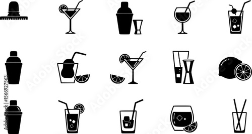 Collection of Cocktail and Drink Icon Vector Silhouette