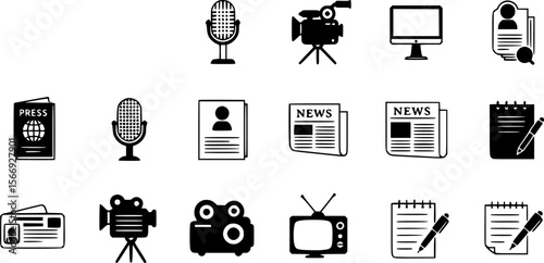 Media and Journalism Icon Set - Black and White Vector Illustration
