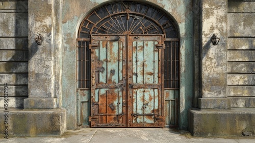 Rusty iron door, paint gone.