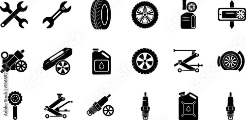 Black and White Car Repair Icons and Symbols