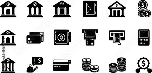 Bank and Finance Icons Set, Banking Services Glyph Vector Illustration