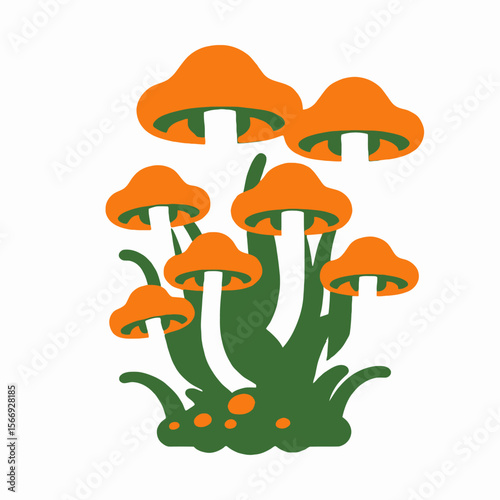 Cartoon Orange Mushrooms Illustration-Whimsical Fungi Art-Nature Inspired Design-Playful Mushroom Graphics-Perfect for Kids Projects-Unique Mushroom Clipart-Cute Forest Theme