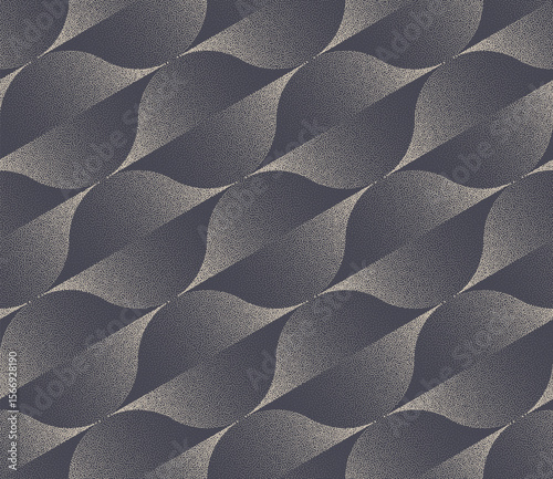 Angled scale fashionable seamless pattern dot work vector abstract background. Repetitive halftone art illustration for fancy stylish textile print. Endless graphic abstraction for wrapping paper