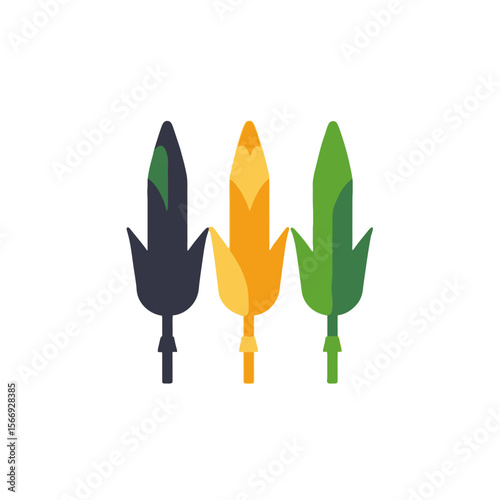 Colorful Abstract Wheat Illustration - Modern Agriculture Graphic Design- Grain Crops in Black Gold and Green- Minimalist Farm Symbol on White