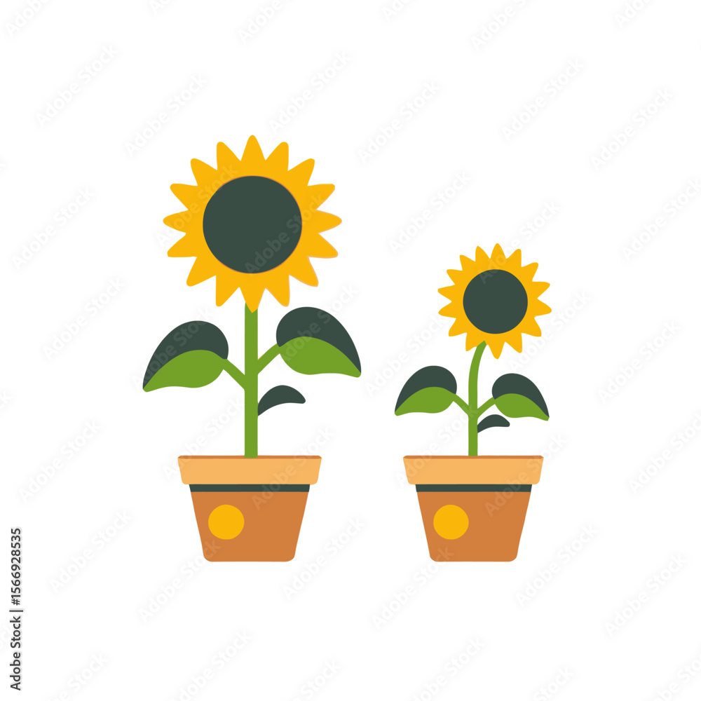 Obraz premium Cute Potted Sunflowers Illustration-Brighten your day with these adorable sunflowers-Perfect for spring and summer designs-Add a touch of nature to your projects