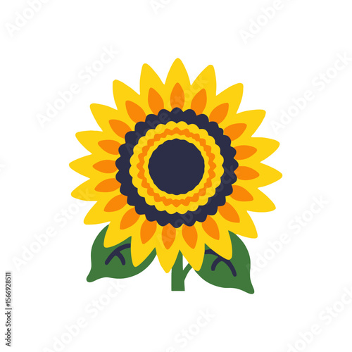 Colorful Sunflower Illustration-Vibrant Yellow Petals and Green Leaves-Cheerful Floral Design for Summer and Nature Lovers-Eye catching Sunflower Art-Bold Modern Graphic