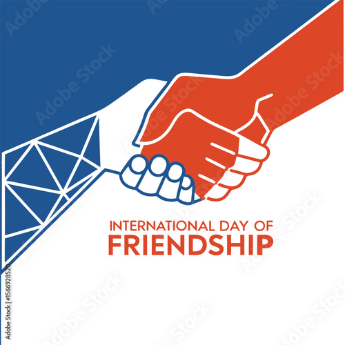 Abstract Geometric Handshake Illustration Blue Orange White Negative Space Friendship Day