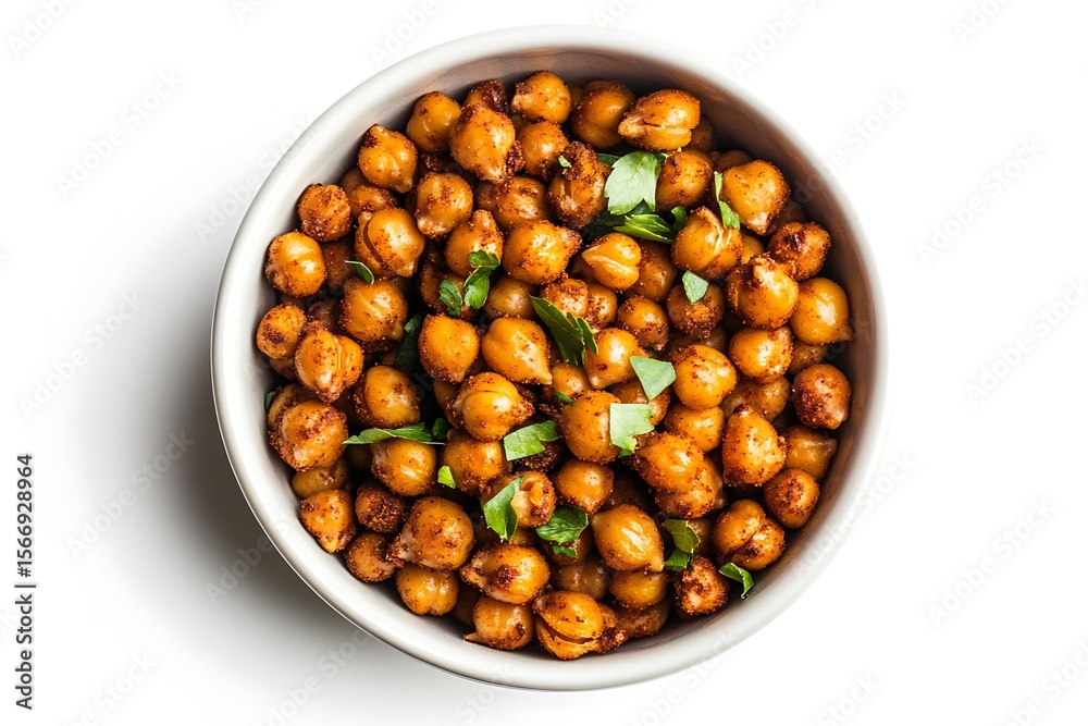 Obraz premium Roasted chickpeas with spices and herbs served in a white ceramic bowl