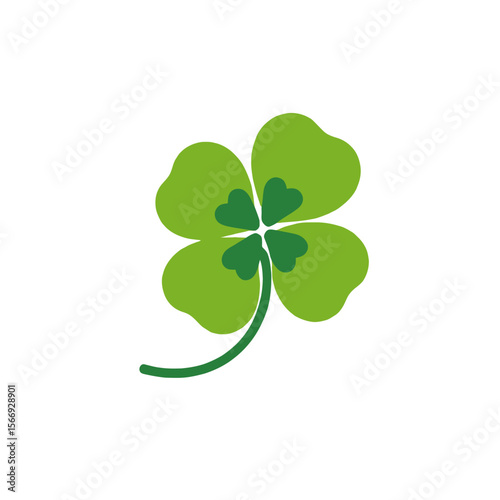 Four Leaf Clover Illustration- Lucky Symbol- St Patricks Day Graphic- Green Shamrock Design- Irish Good Luck Charm- Vector Clover Image- Representing Fortune