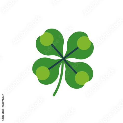 Four Leaf Clover Illustration-Symbol of Good Luck-St Patricks Day Image-Lucky Charm Graphic-Isolated Shamrock on White-Irish Tradition Clipart-Celebration Decoration