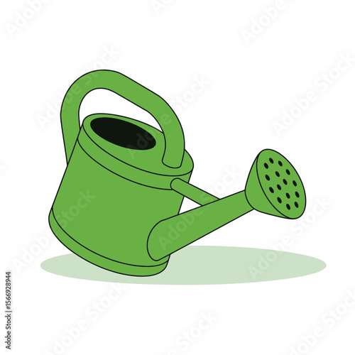 Simple green watering can with a handle and spout on a white background