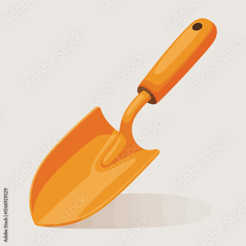 Bright orange garden trowel with a simple handle and shadow