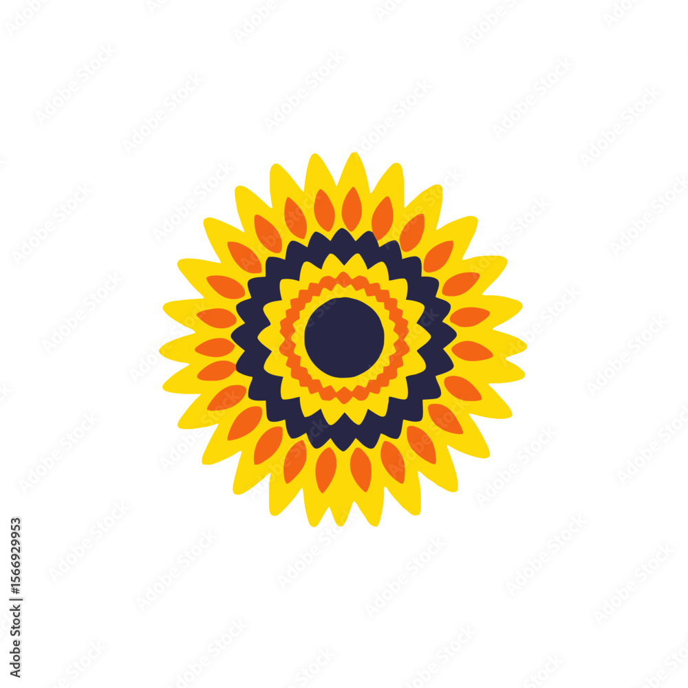 Fototapeta premium Vibrant Sunflower Graphic- Bold Geometric Design- Modern Floral Art- Cheerful Yellow and Orange Flower- Perfect for Summer Decor- Eye Catching Centerpiece_