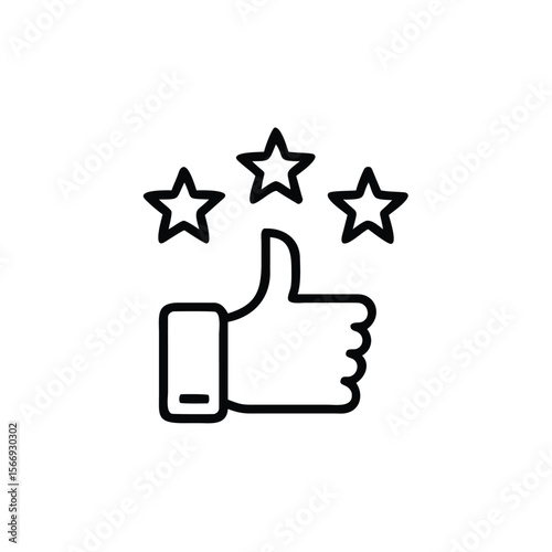 Outline thumbs up hand gesture with three stars above on a thumbsup like