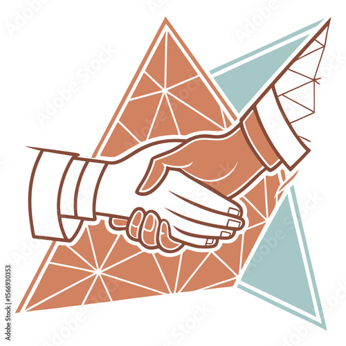 Stylized terracotta and teal handshake icon geometric abstract design vector