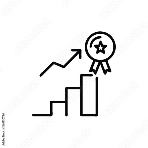 Line art a star award above a rising graph steps on ribbon badge
