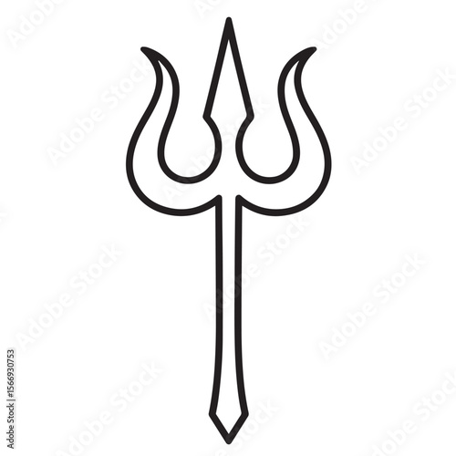 Simple Black Outline of a Hindu Trishul, Sacred Weapon