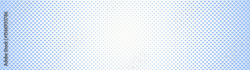 Semicircle scales halftone pattern radial gradient ultra wide 32:9 aspect ratio white blue vector abstract background. Half tone oriental styled graphical panoramic ultrawide format light abstraction