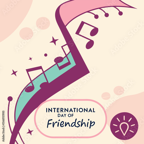 Abstract Upbeat Music Notes Design Pink Purple Teal Cream Background International Friendship Day 1