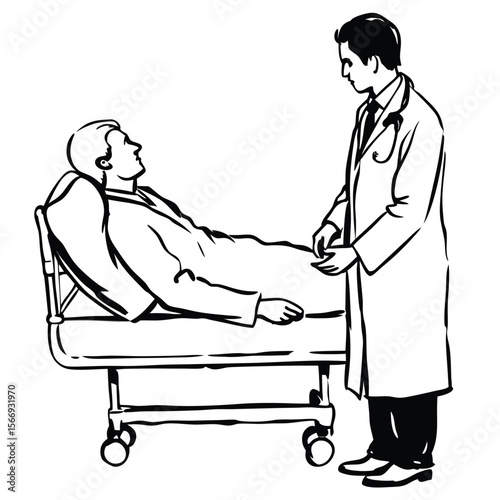 Doctor examining patient in hospital bed medical
