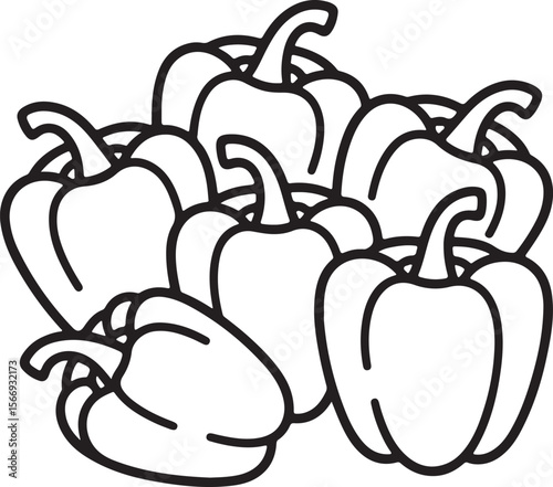 Fresh Bell Peppers Line Art Illustration A Vibrant Harvest Collection
