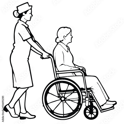 Nurse assisting patient in wheelchair assistance medical