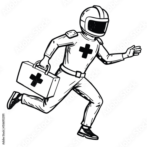 Paramedic running with medical bag first aid emergency