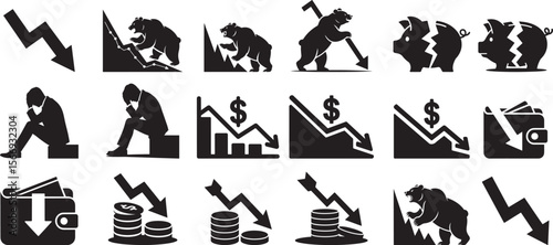 Financial downturn symbols bear market loss stock market crash