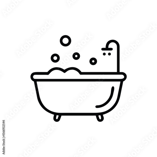 Line art a bathtub with bubbles a shower head on a vector