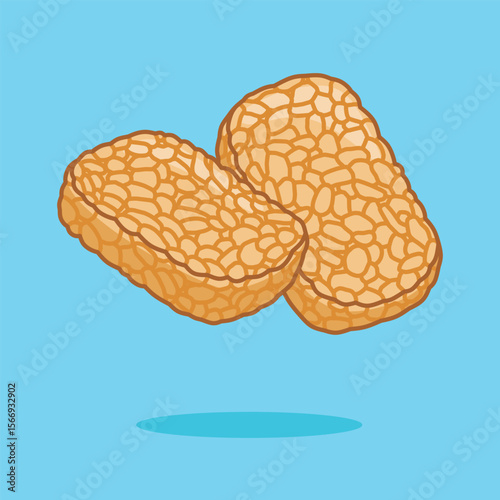 Tempe goreng cute cartoon, Indonesian traditional food made from soybeans wrapped with banana leaf. Vector illustration.