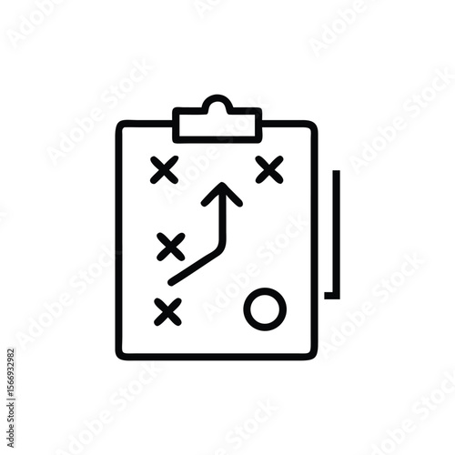 Handdrawn clipboard with Xs Os an arrow representing a strategy or plan circle