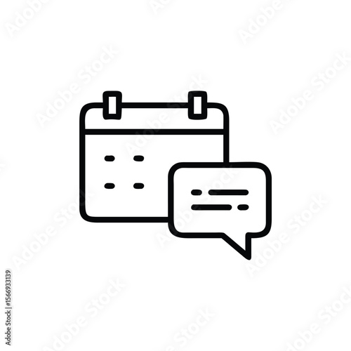 Outline calendar icon next to a speech bubble with horizontal lines on a schedule