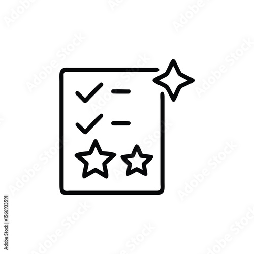 Line art checklist with checkmarks stars a sparkling star on rating
