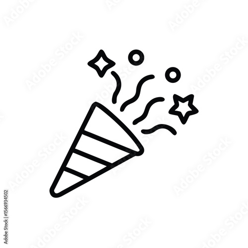 Handdrawn party popper icon with stars circles confetti on celebration