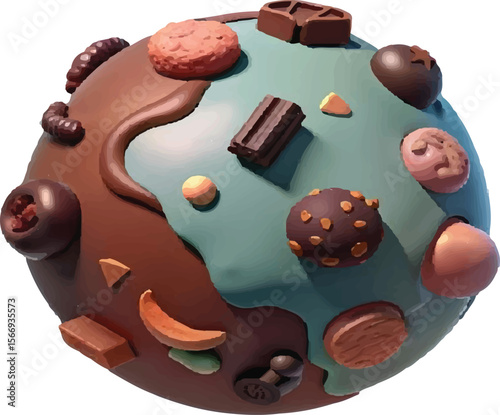 World Chocolate Day Chocolate Covered Planet Icon with Assorted Chocolate Styles